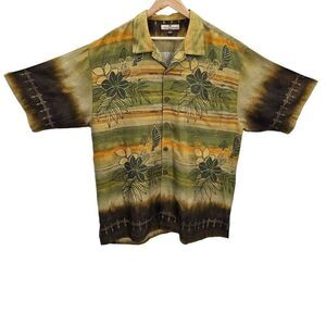 Tommy Bahama Mens XL Silk Green Gold Hawaiian Button Up Shirt